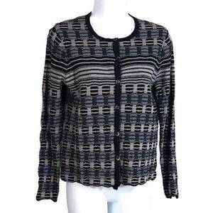 Pendleton Petite Knit Cardigan Sweater Gray Medium Button Long Sleeve Cityscape
